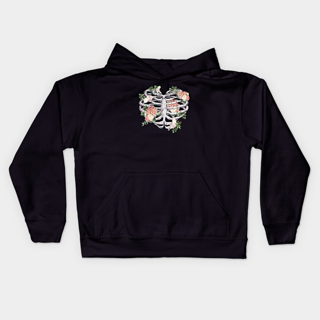 Rib Cage Floral 7 Kids Hoodie by Collagedream